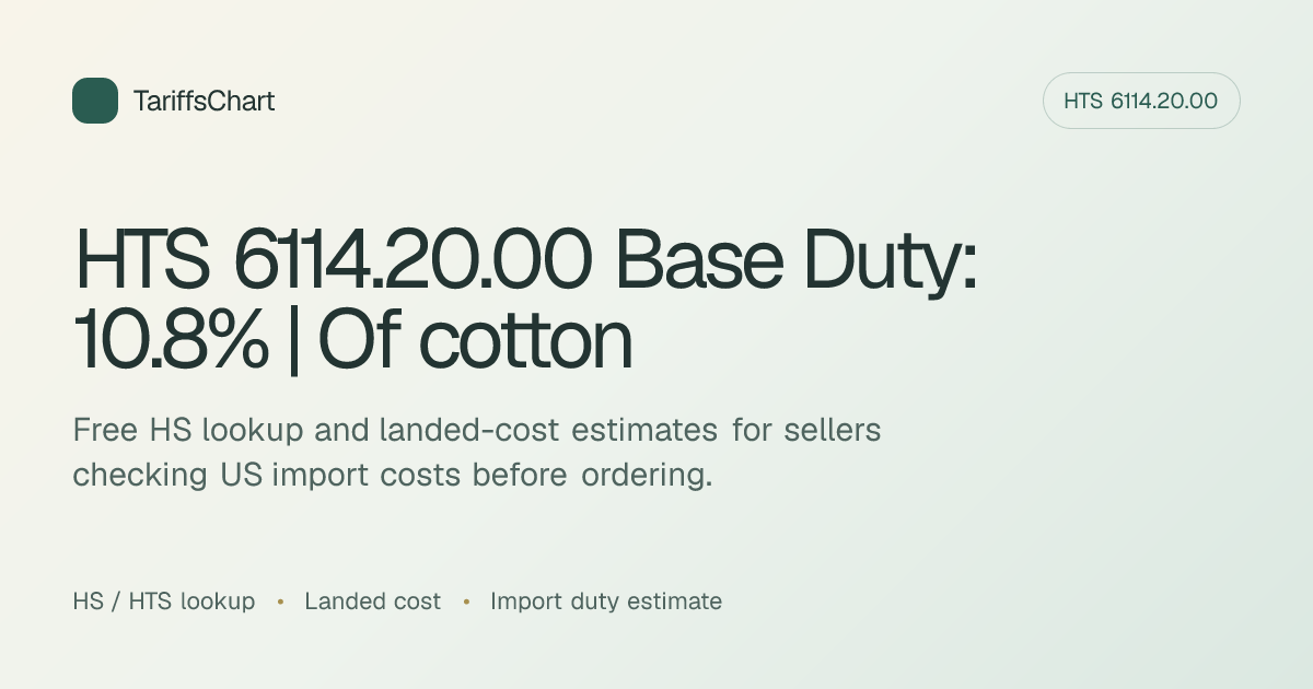 HTS 6114.20.00 Base Duty: 10.8% | Of cotton